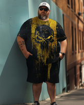 Ensemble de t-shirt grande taille pour hommes avec tête de mort peinte en aérosol, costume de style sportif pour hommes, cadeau pour hommes